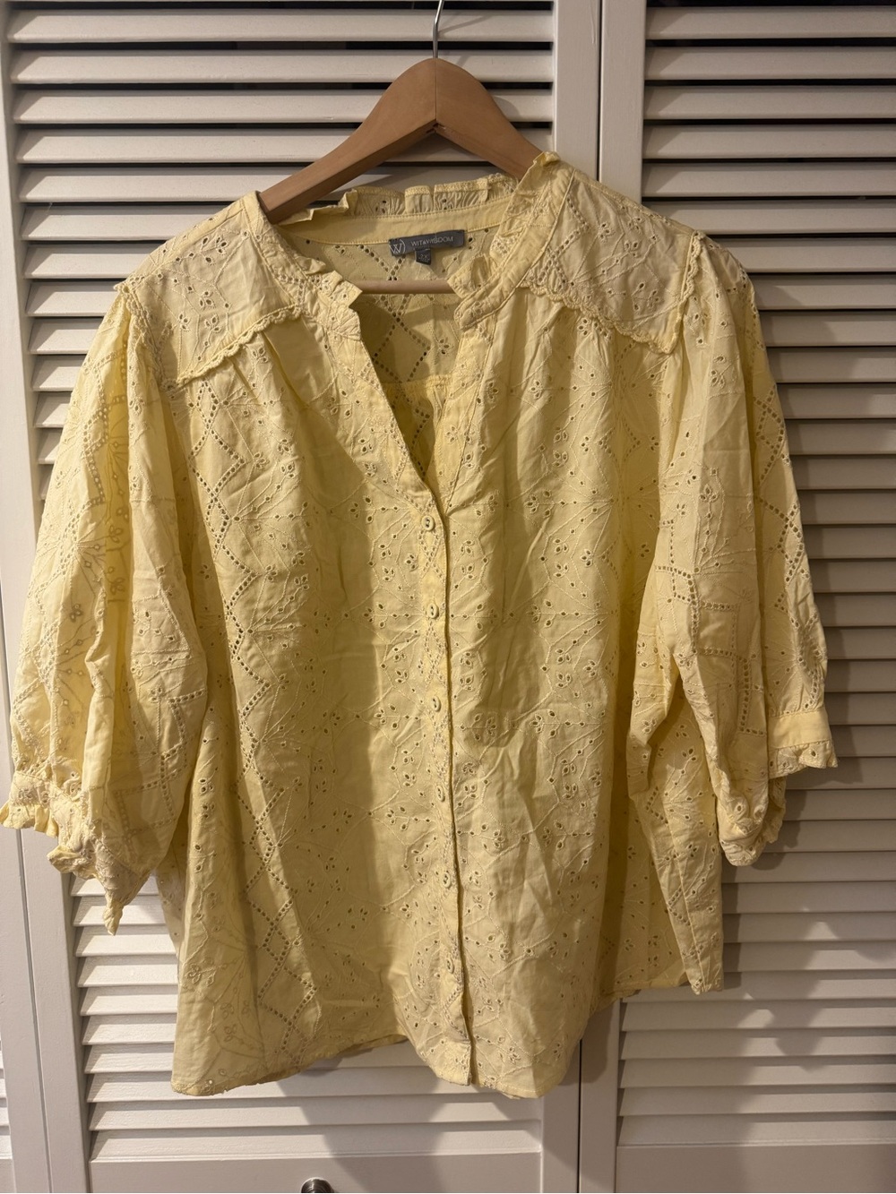 Wit & Wisdom Pale Yellow Eyelet Button Blouse